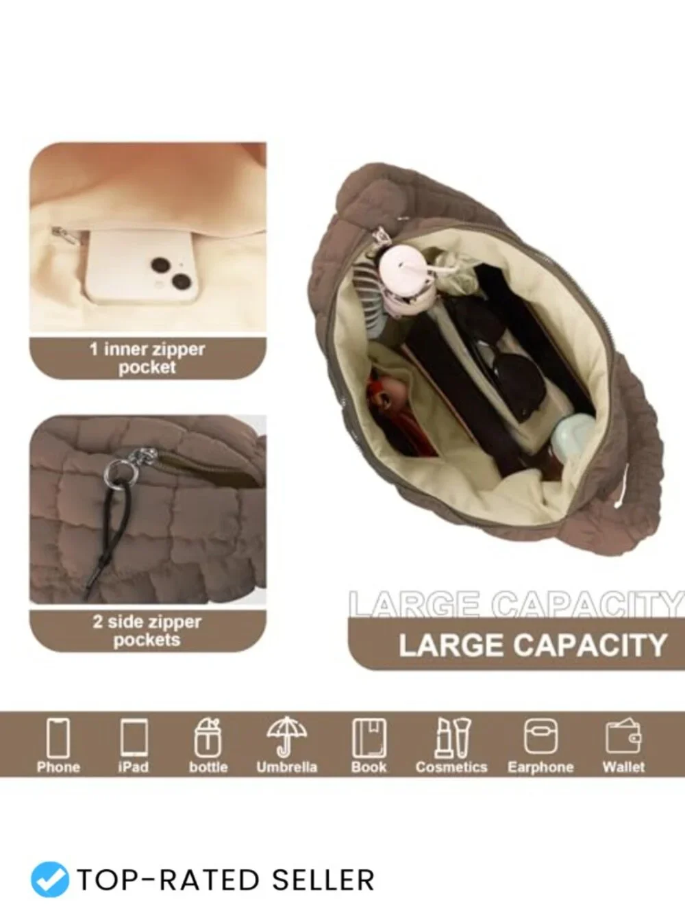 Quilted Puffer Tote Bag Crossbody Shoulder Bag Lightweight Nylon Hobo Bag for